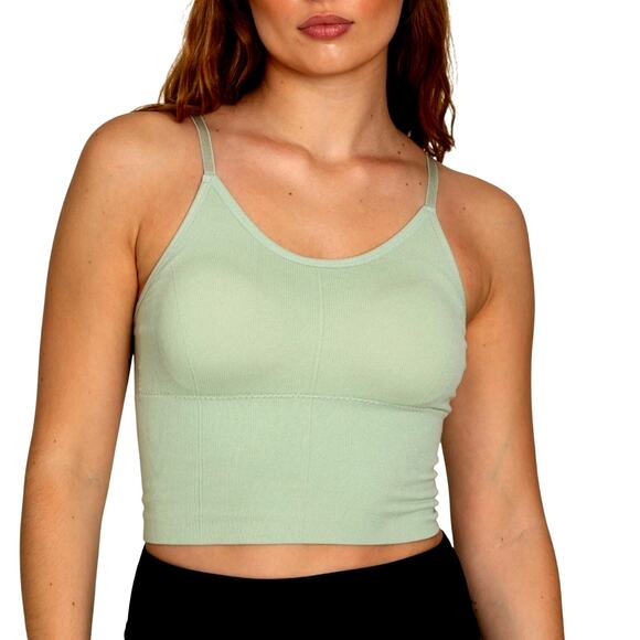 GOLDHINGE Light Green Ribbed Low Back Yoga Cropped Tank Top Womens Size OS (S/M) - Picture 1 of 5